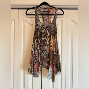ALL SAINTS | Spitalfields Safari Treasure Tunic 100% Silk Top Shirt Tank